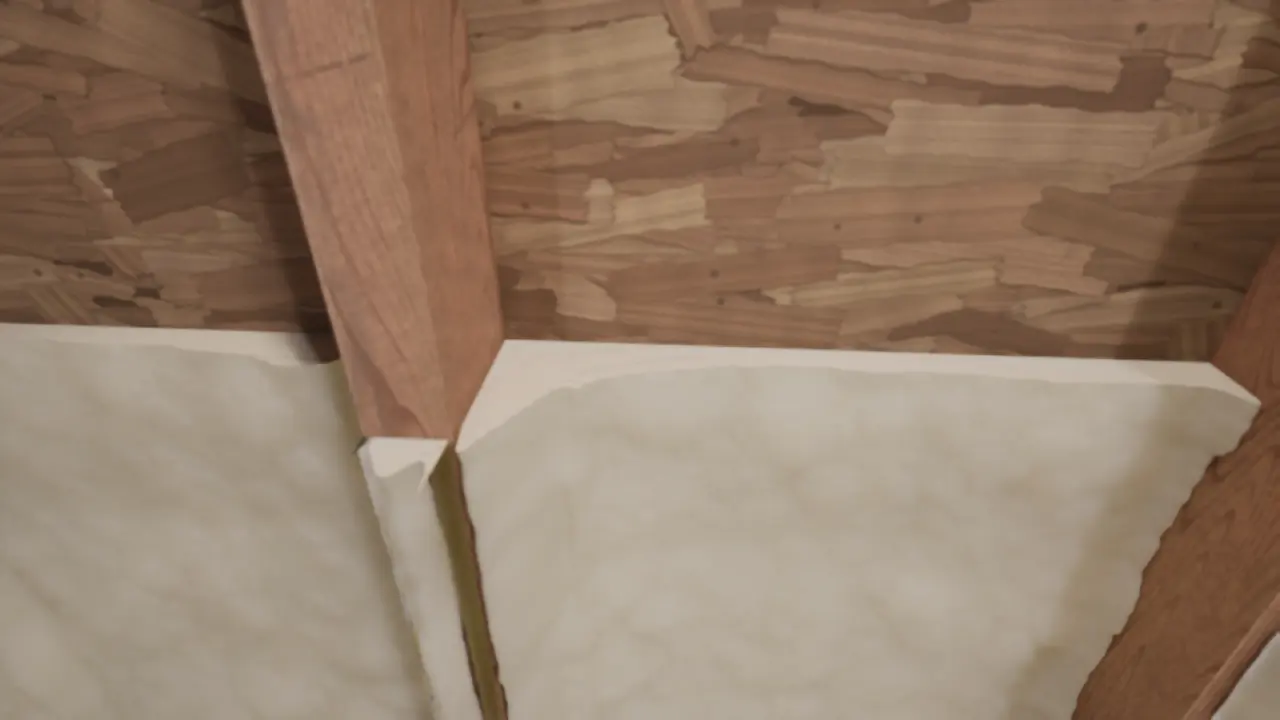 Cut view: a slice through foam in the stud bays. Real-time simulation capture.